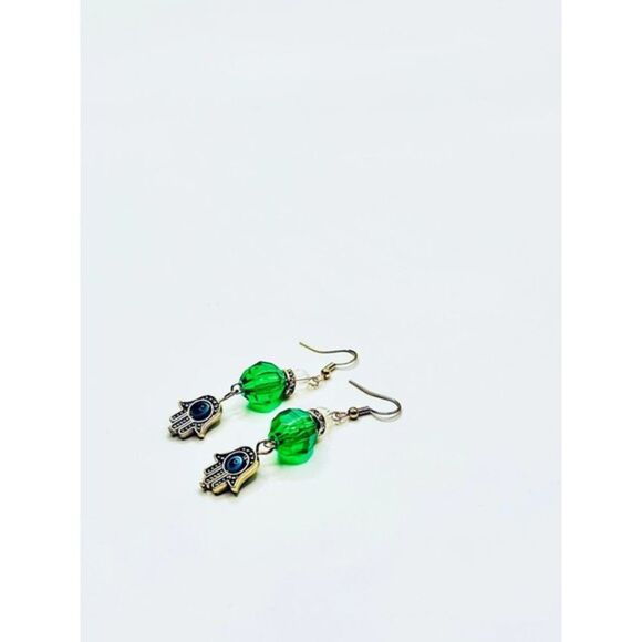 Handmade Emerald Bead Dangle Earrings - Picture 1 of 1